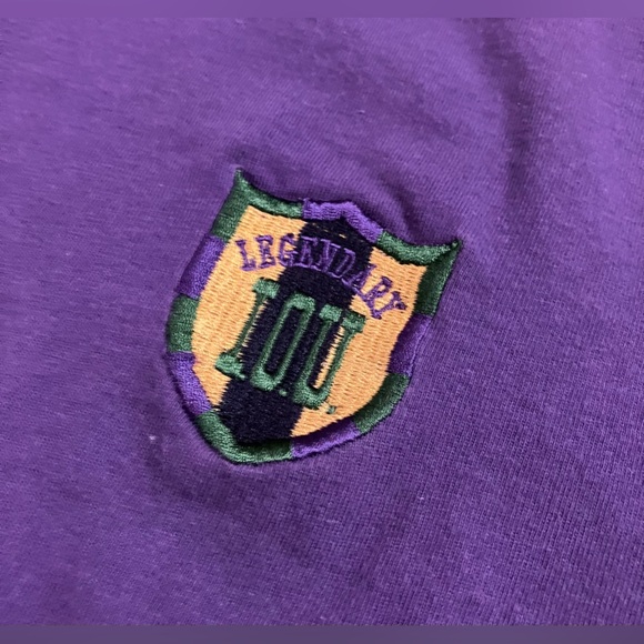 Vintage 90s Legendary IOU Hooded Long Sleeve Shirt L Gold Purple Green Hip Hop - Picture 3 of 12